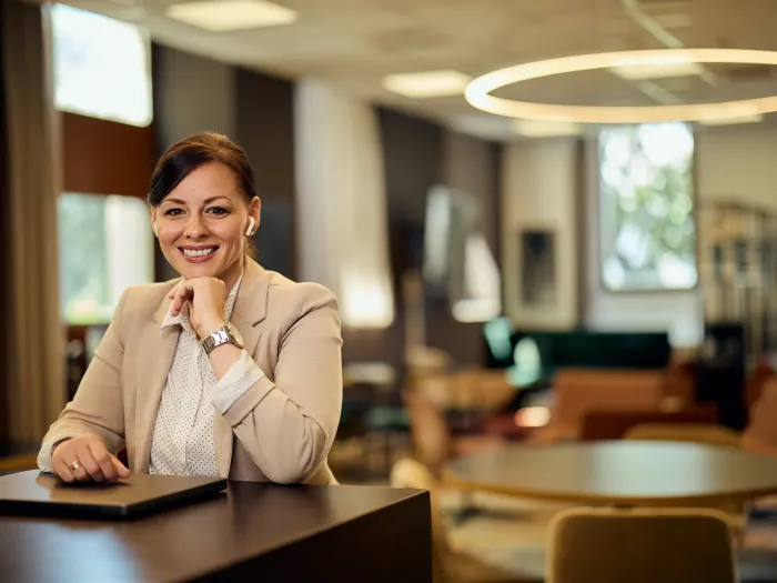 A provider sitting at a desk in an office