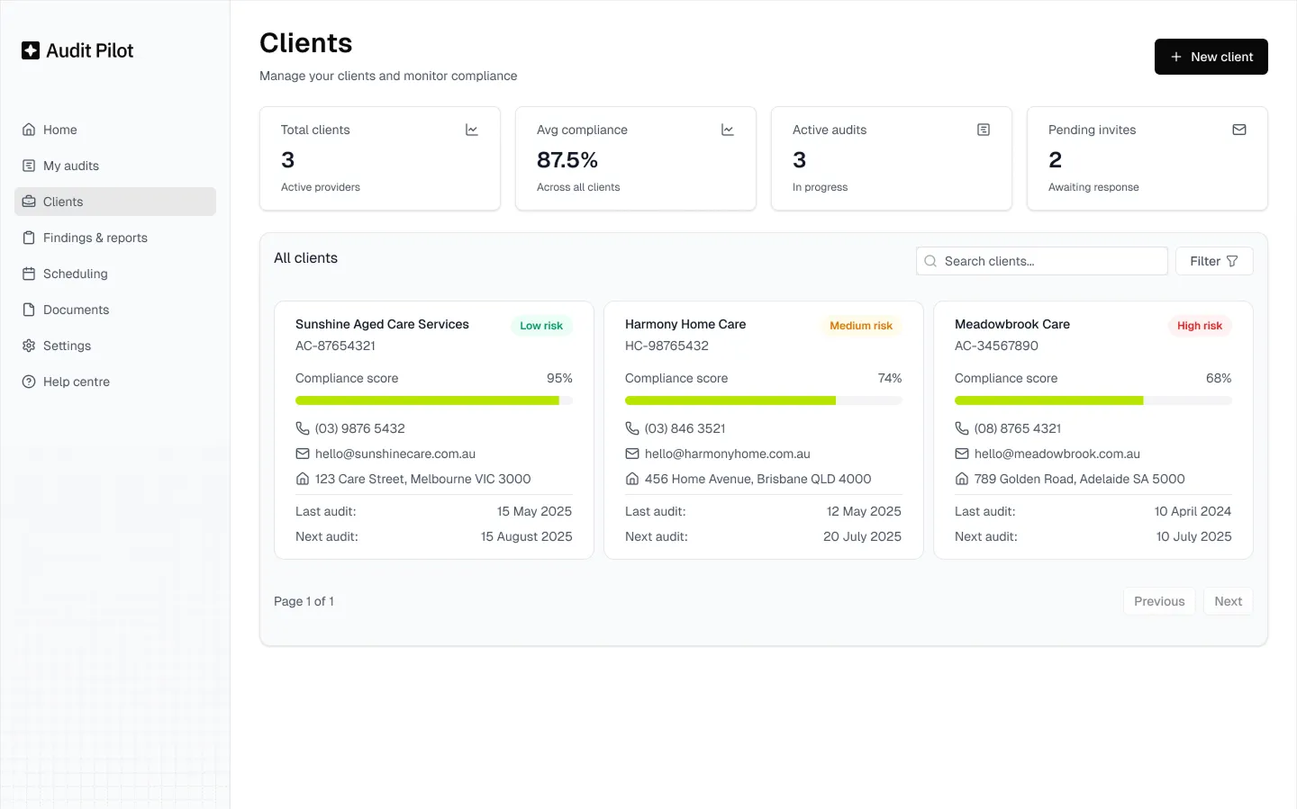 A customer list with enquiry sources and next actions